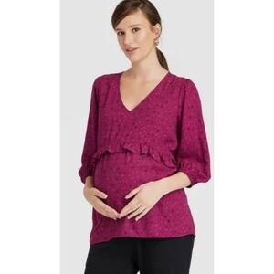 NEW Isabel Maternity by Ingrid & Isabel 3/4 Elbow Length Sleeve Ruffle Blouse